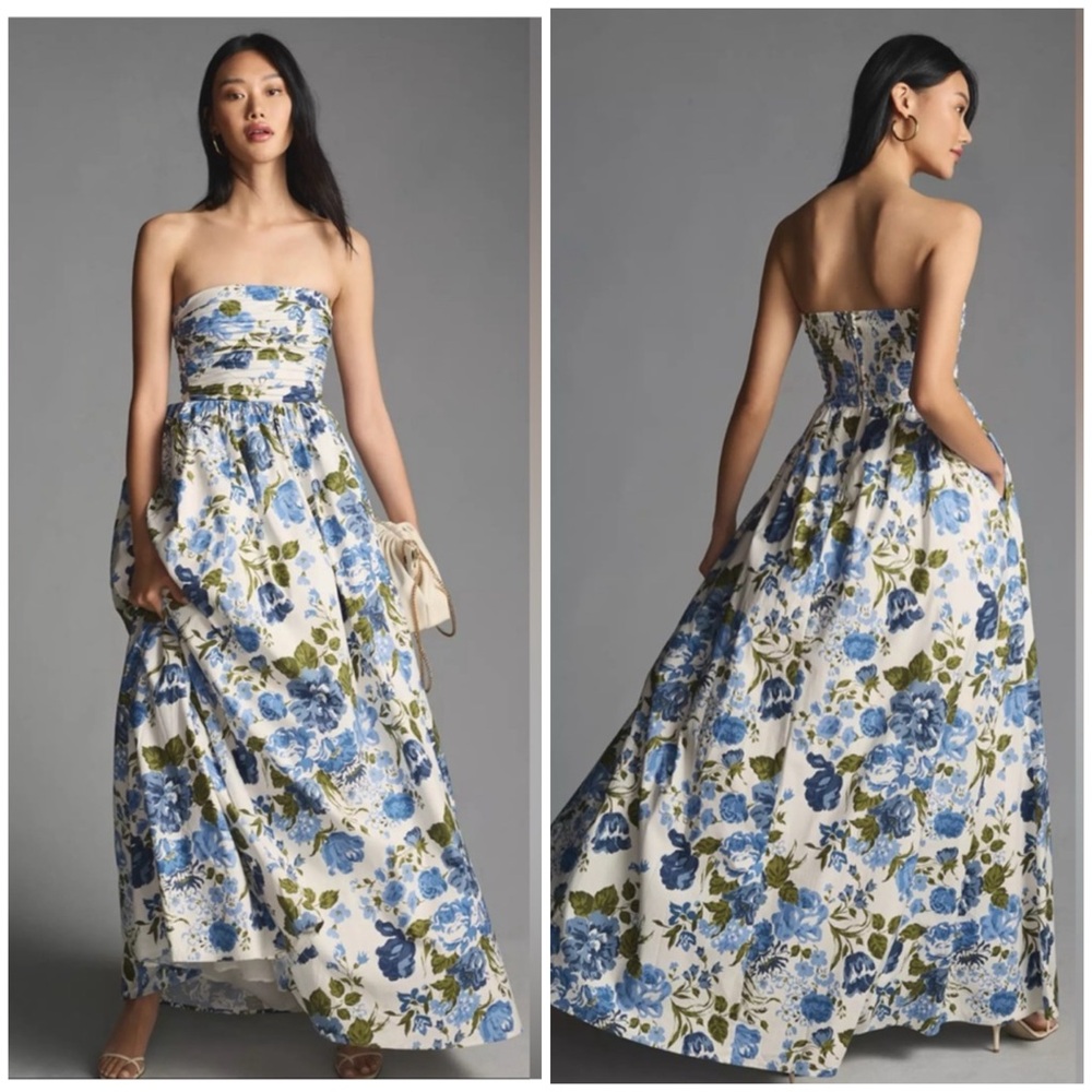 REFORMATION Kastoria Floral Blue and White Maxi Dress SZ US 2 - Picture 2 of 12